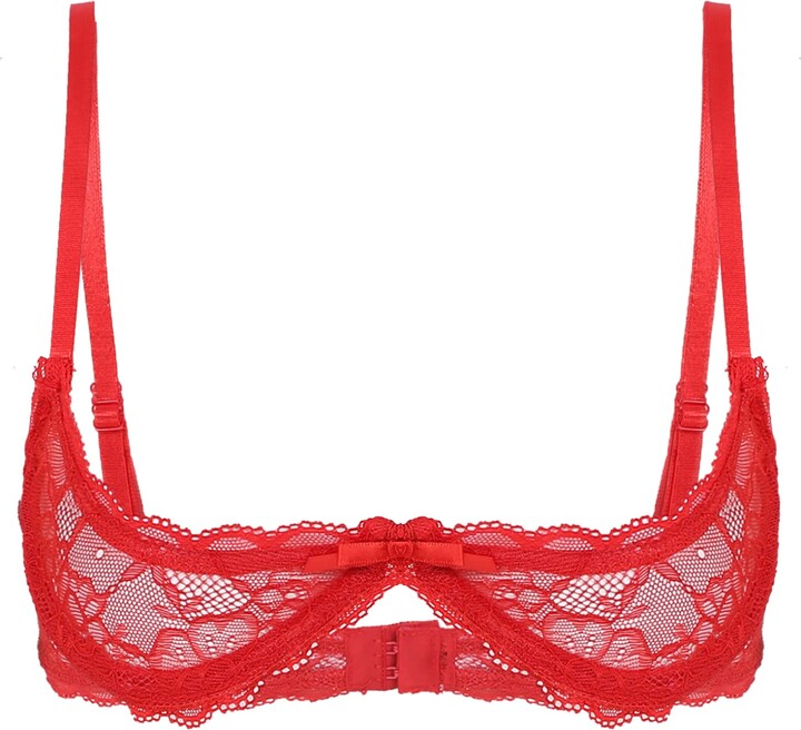 Womens Sheer Lace Bralette 1/4 Cup Push Up Underwired Shelf Bra