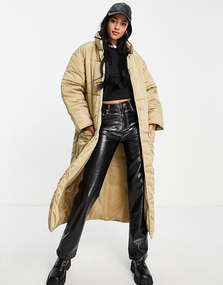 ASOS Tall ASOS DESIGN Tall quilted longline puffer coat in camel