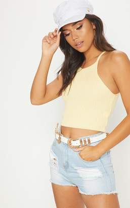PrettyLittleThing Yellow Racer Neck Knitted Vest Top
