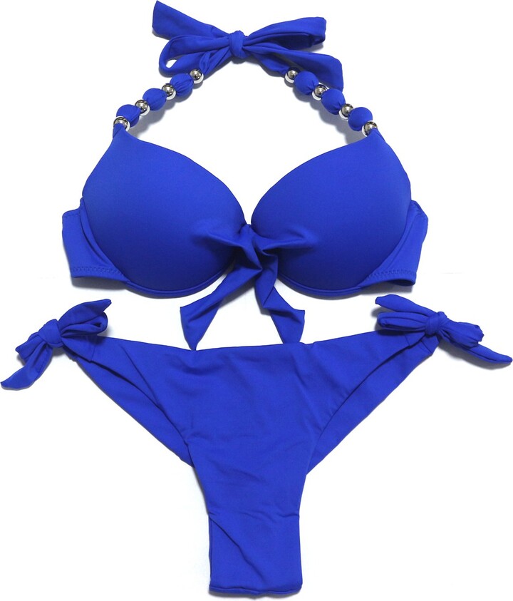 EONAR Womens Halter Swimwear Push Up Bikini Top with Underwire Side Tie Brazilian Briefs