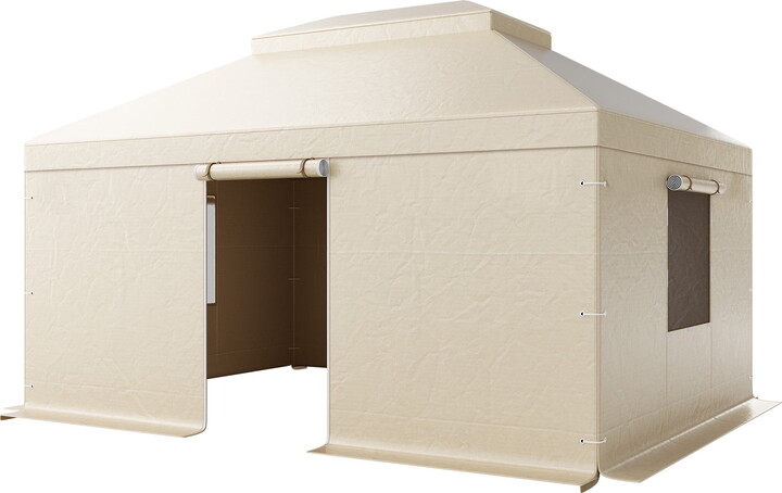 KFFKFF Winter Gazebo Cover Compatible with 12 x 16 ft Hardtop Gazebos, All-Weather Double-Tiered Design with Side Panels & Mesh Ventilation, Durable PE Material for Enclosed Protection