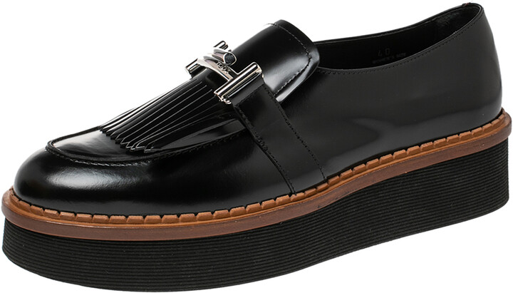 Glazed Leather Kiltie Platform Loafers Size 40 - ShopStyle