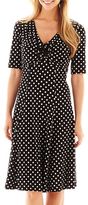 Thumbnail for your product : Robbie Bee Robbe Bee 3/4-Sleeve V-Neck Polka Dot Dress