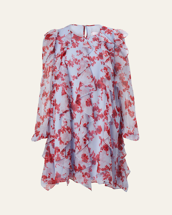 Carolina Herrera Floral Ruffle Chiffon Mini Dress