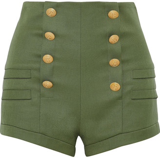 Pierre Balmain Button-embellished Wool Shorts