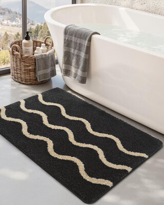 East Urban Home 20X32 Inch Black Non-Slip Washable Bathroom Mat Highly Absorbent Made Of Ultra-Soft Plush Microfiber Material Quick-Drying Suitable For Shower Flo