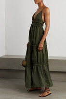 Thumbnail for your product : Joslin + Net Sustain Liana 2.0 Tiered Ruffled Linen-batiste Maxi Dress - Green