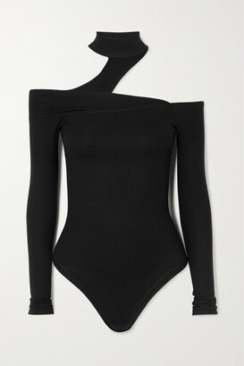 Alix Vance Off-the-shoulder Cutout Ribbed Stretch-modal Jersey Bodysuit - Black