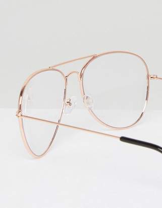 Jeepers Peepers clear lens aviator in rose gold frame