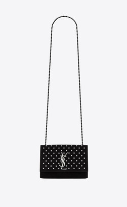 Saint Laurent Kate Small In Suede With Crystals And Glow In The Dark Logo Black Onesize