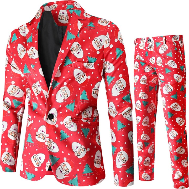 Fylovery Men Christmas Tuxedo Suits 2 Piece Regular Fit Suit Snowfalke