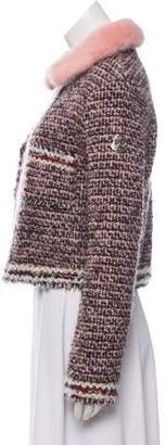Moncler Mink-Trimmed Tweed Jacket Pink Mink-Trimmed Tweed Jacket