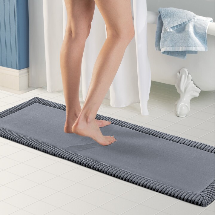 MICRODRY Quick Drying Memory Foam Framed Bath Mat with GripTex  Skid-Resistant Base, Runner - 24x58, Light Grey
