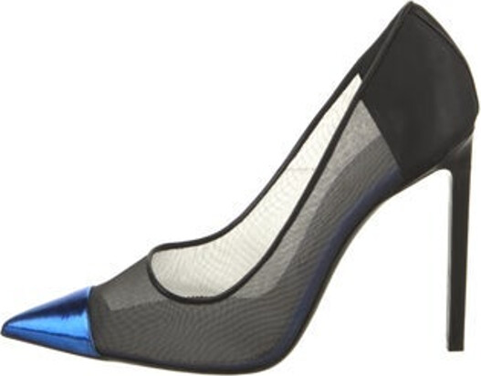 Tom Ford Mesh Pumps Black Colorblock Pattern Leather Trim Pointed-Toes Designer