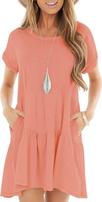 Berryou Womens Short Sleeve Pockets Ruffle Swing Loose T-Shirts Plain  Flexible Casual 2023 Summer Dresses Pink M - ShopStyle