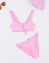 Thumbnail for your product : Weekday Ava high cut bikini bottoms in pink