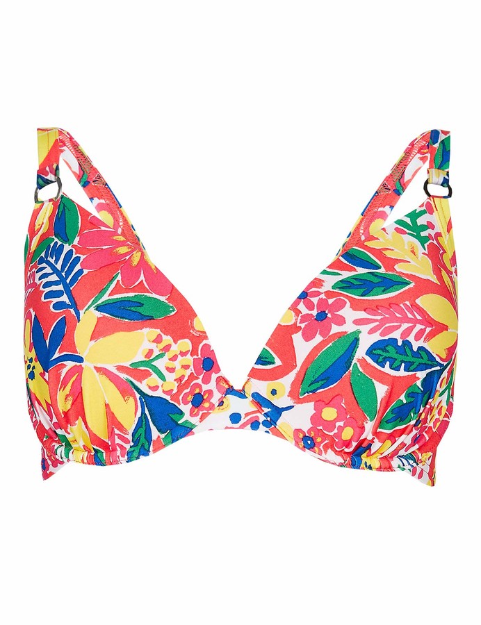 U Wear 4 U Ladies Marks & Spencer M&S DD+ Floral Print Plunge RED Pink Bikini TOP Plus Size