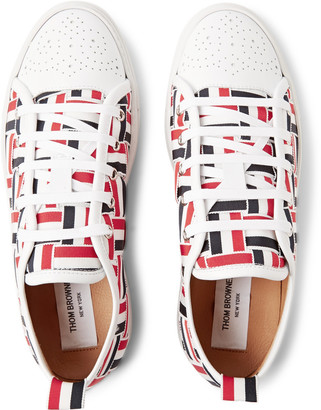 Thom Browne Woven-Grosgrain and Leather Sneakers