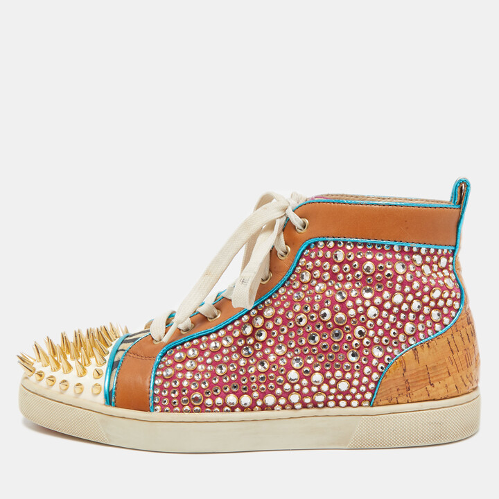Christian Louboutin Men's Louis No Limit Multicolor Spike High-Top Sneakers
