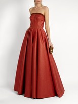 Thumbnail for your product : Sophie Theallet Rust Bandeau Woven-raffia Gown - Red