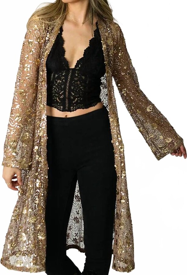 Joyfolie Luz Pecan Sequin Duster In Gold