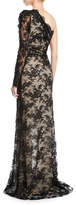 Thumbnail for your product : Monique Lhuillier One-Shoulder Lace Overlay Gown