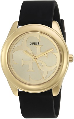 GUESS Comfortable Gold-Tone + Black Stain Resistant Silicone Logo Watch. Color: Black (Model: U0911L3)