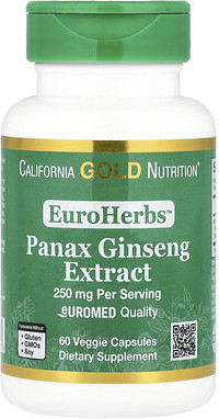 California Gold Nutrition, EuroHerbs™, Panax Ginseng Extract, Euromed Quality, 250 mg, 60 Veggie Capsules
