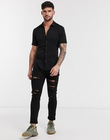 Thumbnail for your product : ASOS DESIGN skinny viscose short sleeve shirt in black