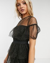Thumbnail for your product : Forever U tiered metallic mini skater dress with gold spots in black