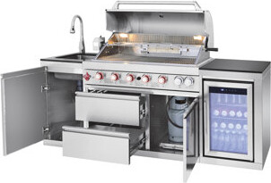 NFusion Calvora Modern 304 Stainless Steel 6-Burner Outdoor Kitchen Island Grill with Wine Cooler & Sink