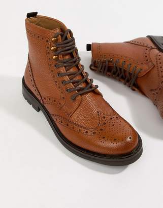 Walk London Sean brogue boots in tan leather