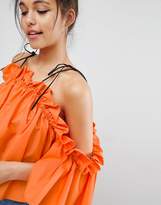Thumbnail for your product : ASOS Premium Structured Cotton Cold Shoulder Top With Contrast Strap
