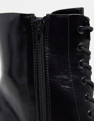 ASOS DESIGN Wide Fit Rylee square toe lace up boots in black