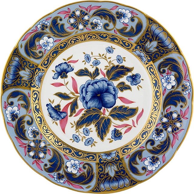 Royal Crown Derby Imari Accent Plate - Blue Camellias