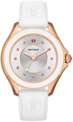Michele Cape Pink Topaz, Rose Goldtone IP Stainless Steel & Silicone Strap Watch