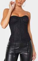 Thumbnail for your product : PrettyLittleThing Black Lace Satin Binding Boned Corset