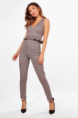 boohoo Check Plunge Crop and Skinny Trouser Set