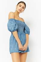 Thumbnail for your product : Forever 21 Chambray Smocked Off-the-Shoulder Romper