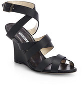 Thumbnail for your product : Manolo Blahnik Avola Strappy Leather Wedge Sandals