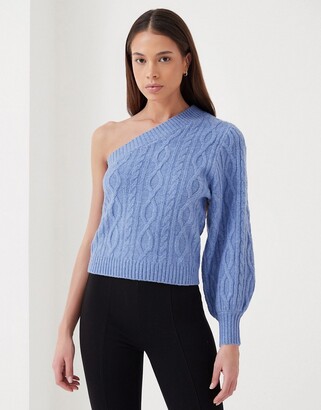 4th & Reckless one shoulder cable knit jumper in blue