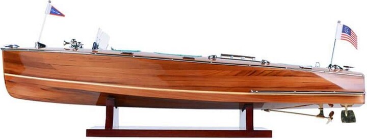 Wood Brown Hand Painted 1928 Chris Craft Triple Cockpit Boat Decorative Sculpture
