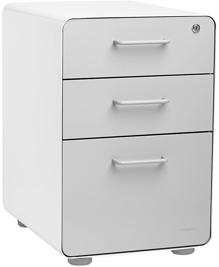 Container Store Poppin Light Grey 3Drawer Stow Locking Filing