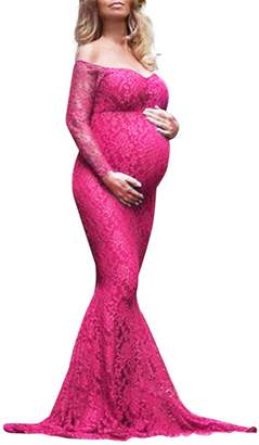 IWEMEK Women Mermaid Off Shoulder Maternity Dress Long Sleeve Pregnant Photo Maxi Gown