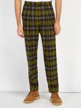 Connolly - High Rise Check Wool Trousers - Mens - Green