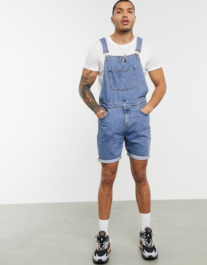 mens jean short overalls