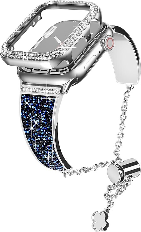 Worryfree Gadgets Metal Wristband with Bumper Case for Apple Watch, Blue/Silver, 38mm (SD1618-BLS38)