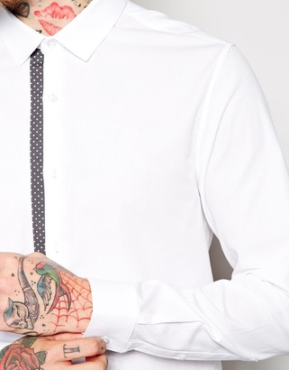 ASOS Smart Shirt In Long Sleeve With Polka Dot Trim