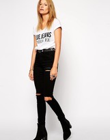 Thumbnail for your product : ASOS COLLECTION Ridley Jeans in Black with Thigh Rip and Busted Knees