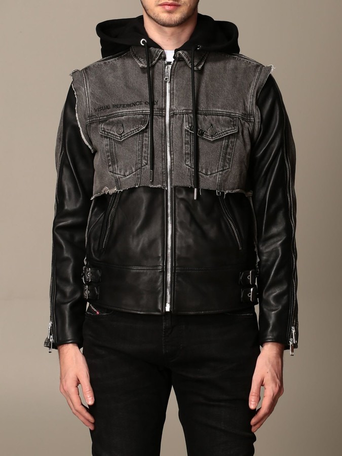 Diesel Jacket Denim Jacket With Leather Sections - ShopStyle